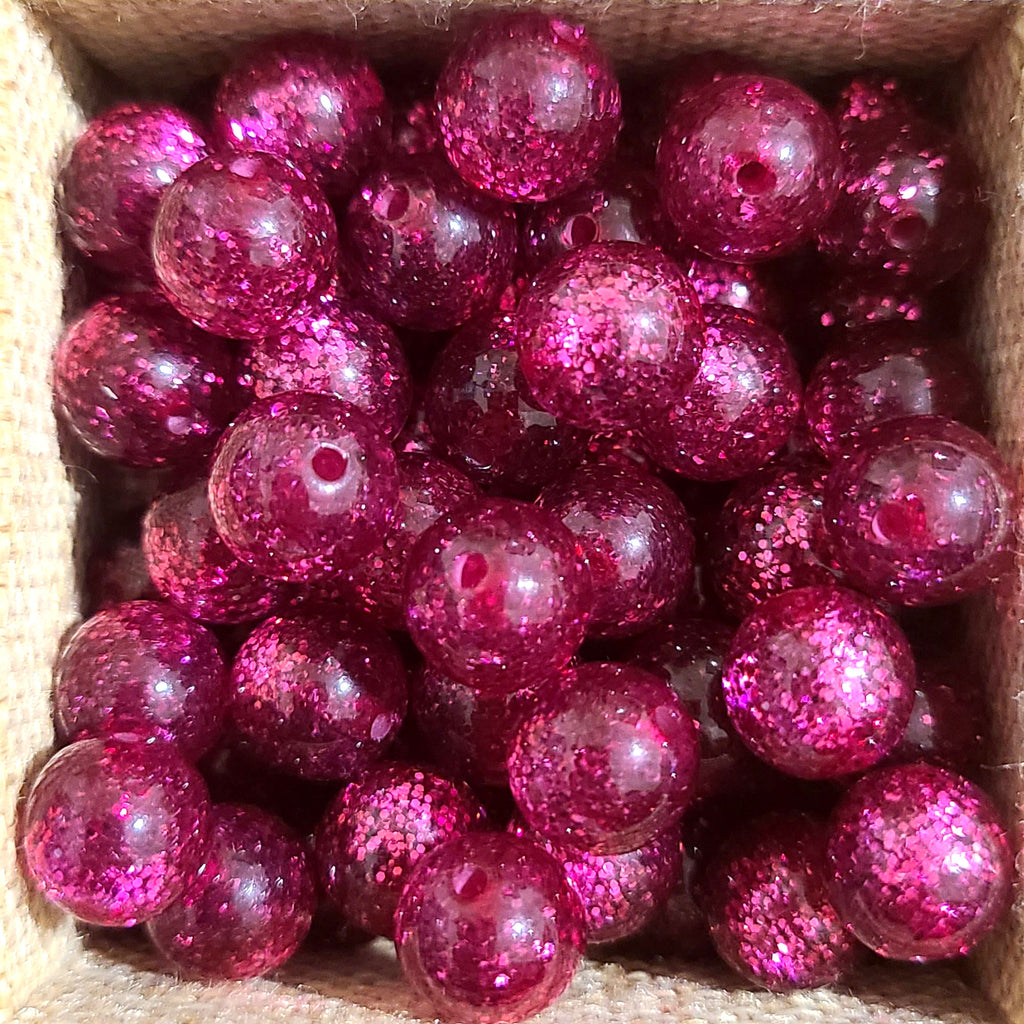 1007- Glitter fuchsia - Perles Polaris rondes 10mm