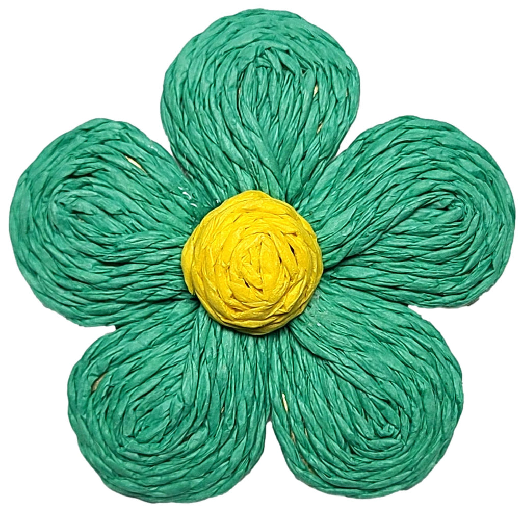 Fleur marguerite en raphia Malachite #8