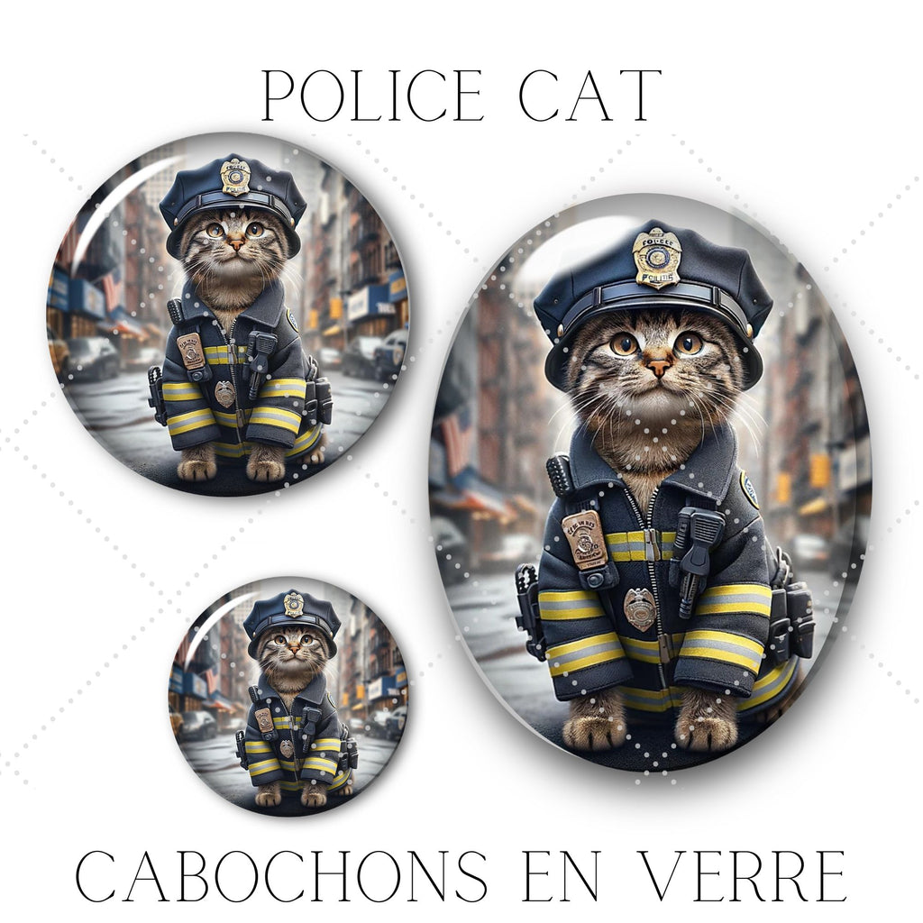 Cabochons en verre Police cat -Réf CAB22