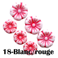 18- Fleur en verre de Bohème 7MM/9MM - Blanc/rouge